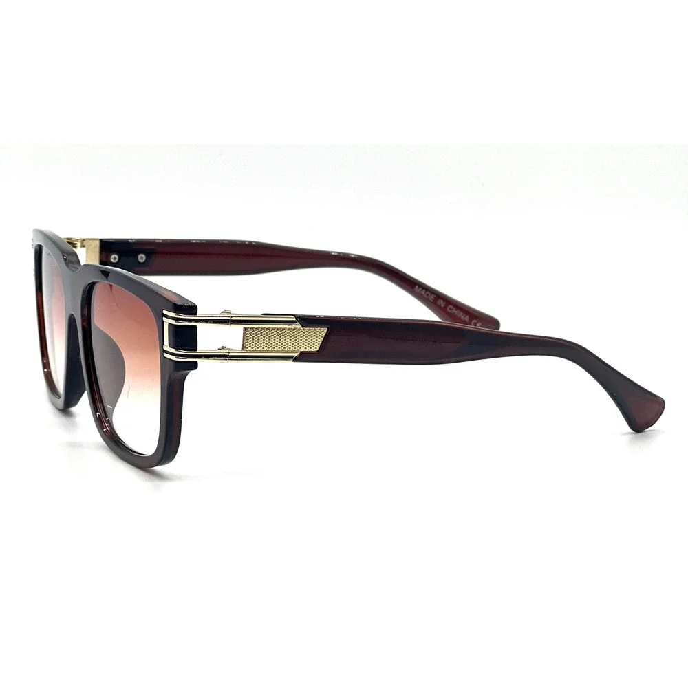 Mens Square‎ Oversized Sunglasses Brown Gradient Sophisticated Flat Top Shades